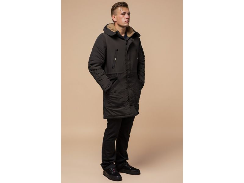 Парка коричневая мужская удлиненная зимняя модель 90520, фото 1