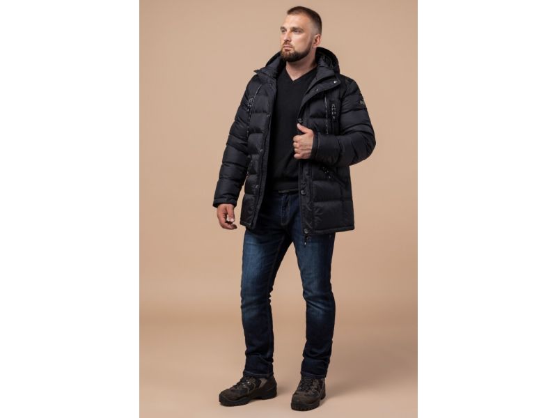 Черная мужская куртка стильная на зиму модель 27635, фото 1