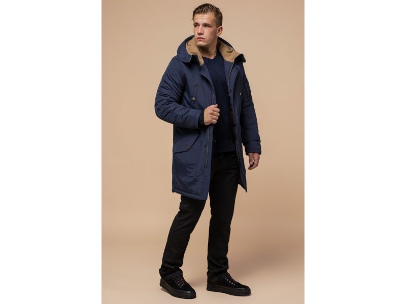 Синяя парка мужская зимняя с накладными карманами модель 90520, фото 1