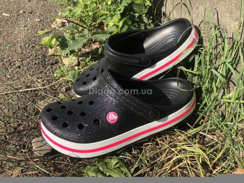 Кроксы с блестками черные, женские Сабо Crocs блестящие., фото 7