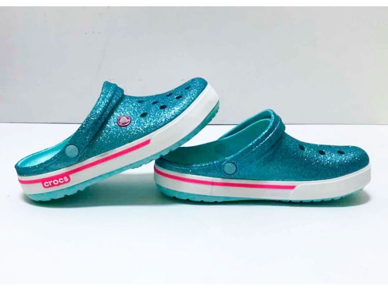 Кроксы женские бирюзовые блестящие Сабо Crocs, фото 7