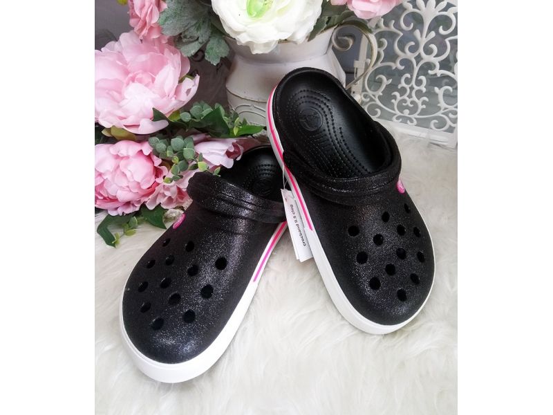 Кроксы с блестками черные, женские Сабо Crocs блестящие., фото 6