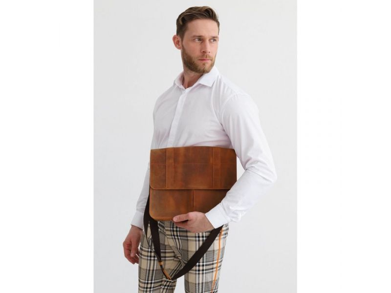 Кожаная сумка-портфель Classic светло-коричневый Crazy Horse с эффектом Pull Up, фото 1