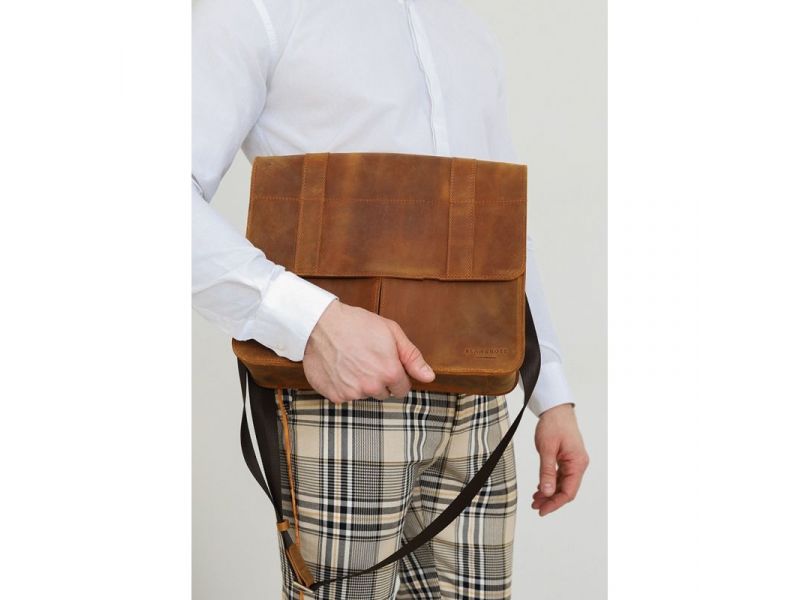 Кожаная сумка-портфель Classic светло-коричневый Crazy Horse с эффектом Pull Up, фото 3