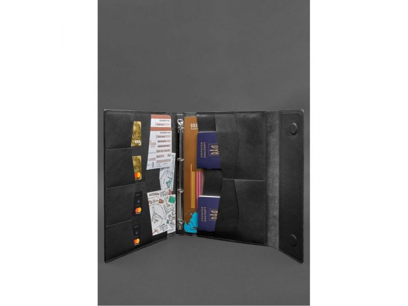 Кожаная папка для документов &amp;quot;Семейная&amp;quot; А4 на сегрегаторе с файлами черная, фото 6