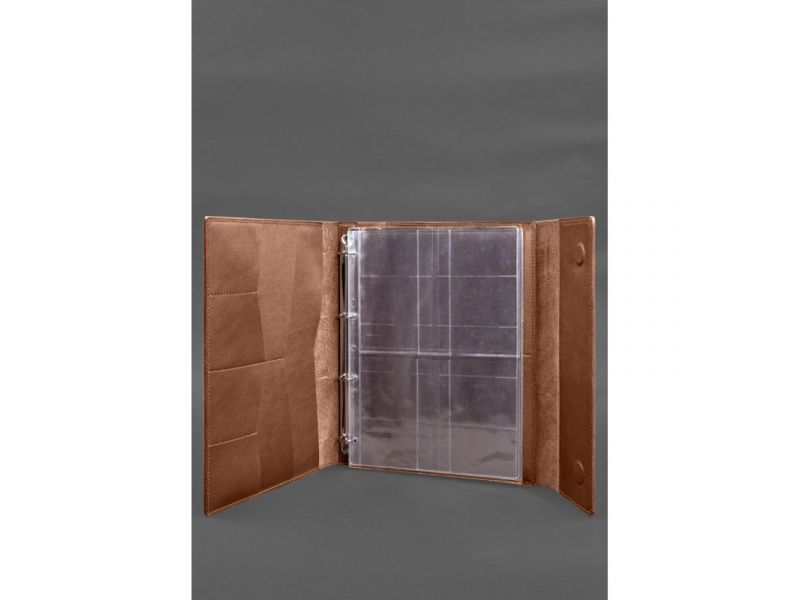 Кожаная папка для документов &amp;quot;Семейная&amp;quot; А4 на сегрегаторе с файлами светло-коричневая, фото 2