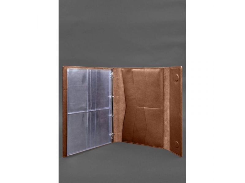 Кожаная папка для документов &amp;quot;Семейная&amp;quot; А4 на сегрегаторе с файлами светло-коричневая, фото 3