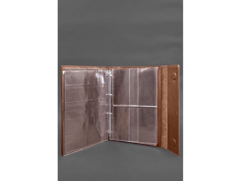 Кожаная папка для документов &amp;quot;Семейная&amp;quot; А4 на сегрегаторе с файлами светло-коричневая, фото 4