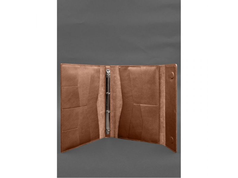 Кожаная папка для документов &amp;quot;Семейная&amp;quot; А4 на сегрегаторе с файлами светло-коричневая, фото 5