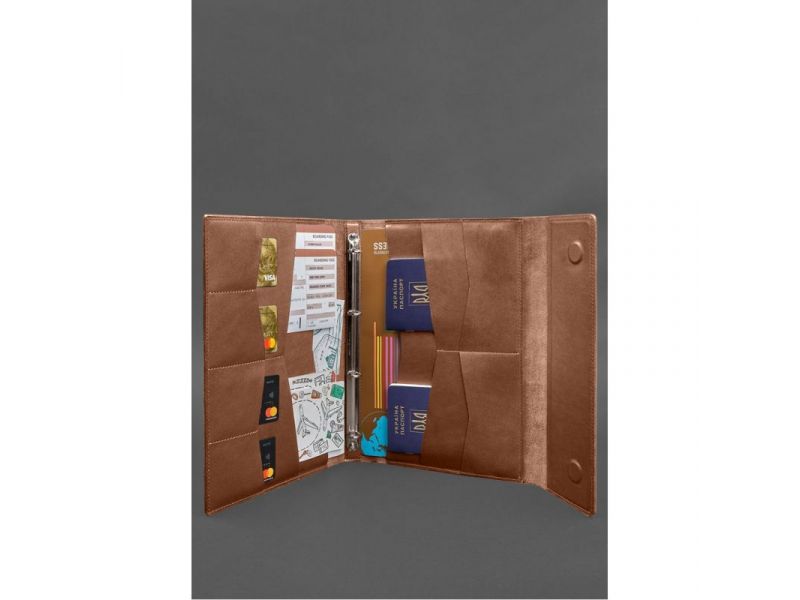 Кожаная папка для документов &amp;quot;Семейная&amp;quot; А4 на сегрегаторе с файлами светло-коричневая, фото 6