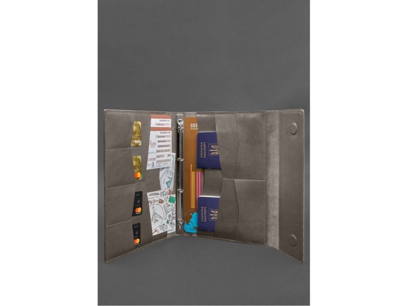 Кожаная папка для документов &amp;quot;Семейная&amp;quot; А4 на сегрегаторе с файлами темно-бежевая, фото 6