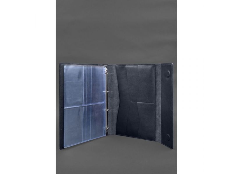 Кожаная папка для документов &amp;quot;Семейная&amp;quot; А4 на сегрегаторе с файлами темно-синяя, фото 3