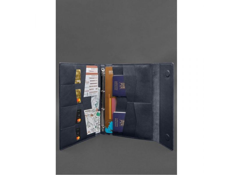 Кожаная папка для документов &amp;quot;Семейная&amp;quot; А4 на сегрегаторе с файлами темно-синяя, фото 6