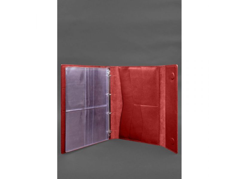 Кожаная папка для документов &amp;quot;Семейная&amp;quot; А4 на сегрегаторе с файлами красный, фото 3