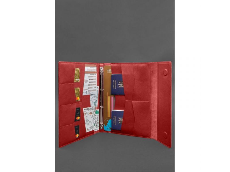 Кожаная папка для документов &amp;quot;Семейная&amp;quot; А4 на сегрегаторе с файлами красный, фото 6