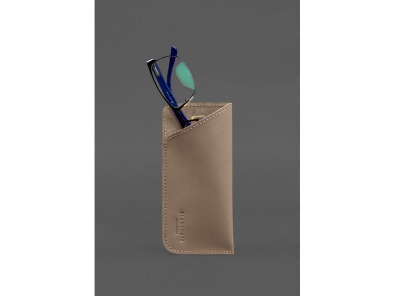 Кожаный чехол для очков Светло-бежевый Crazy Horse, фото 3