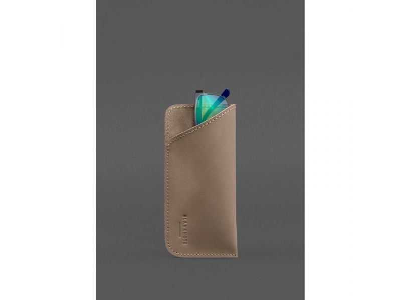 Кожаный чехол для очков Светло-бежевый Crazy Horse, фото 4