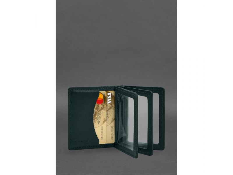 Кожаная обложка для водительского удостоверения, ID и пластиковых карт 2.1 зеленая, фото 3