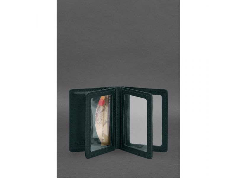 Кожаная обложка для водительского удостоверения, ID и пластиковых карт 2.1 зеленая, фото 4