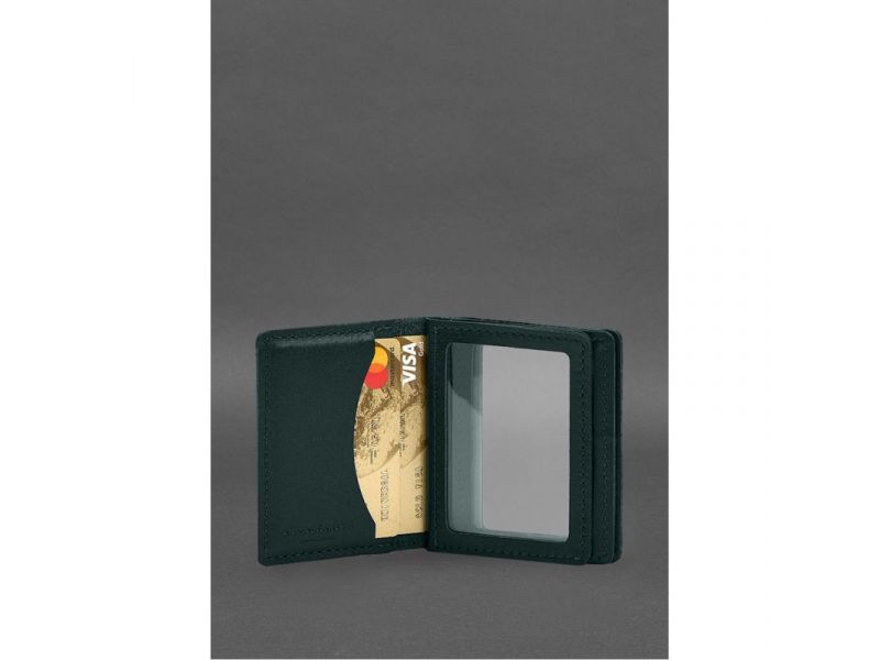 Кожаная обложка для водительского удостоверения, ID и пластиковых карт 2.1 зеленая, фото 5