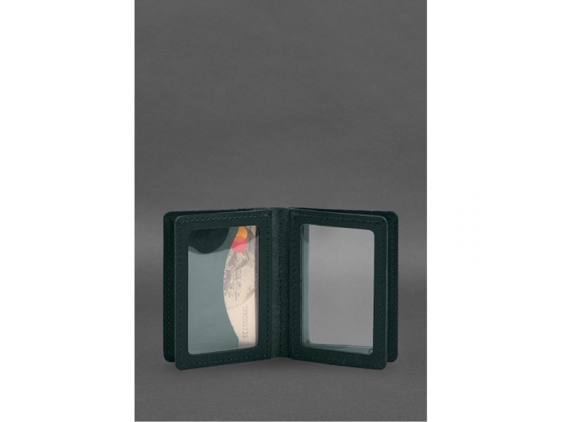 Кожаная обложка для водительского удостоверения, ID и пластиковых карт 2.1 зеленая, фото 7