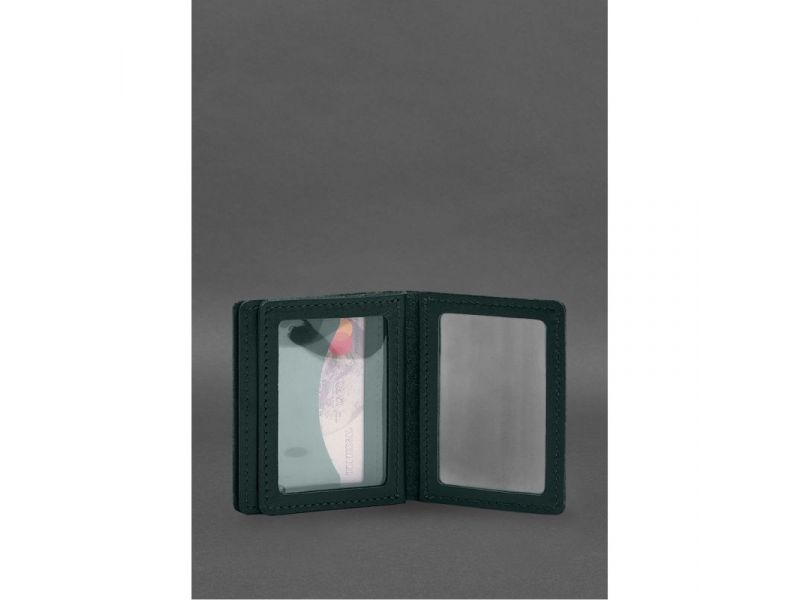 Кожаная обложка для водительского удостоверения, ID и пластиковых карт 2.1 зеленая, фото 8