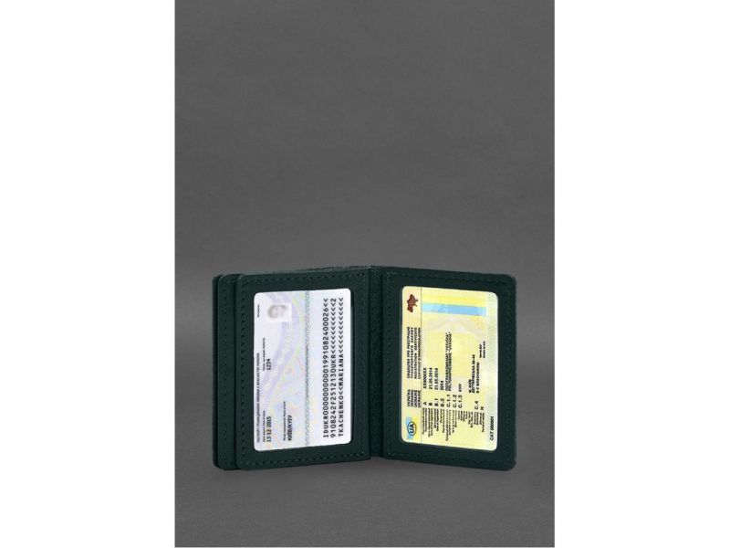 Кожаная обложка для водительского удостоверения, ID и пластиковых карт 2.1 зеленая, фото 9