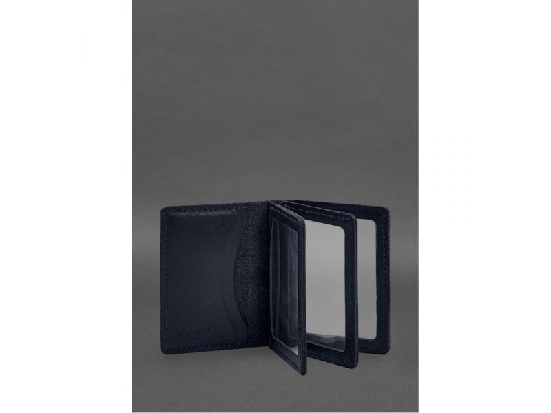 Кожаная обложка для водительского удостоверения, ID и пластиковых карт 2.1 синяя, фото 2