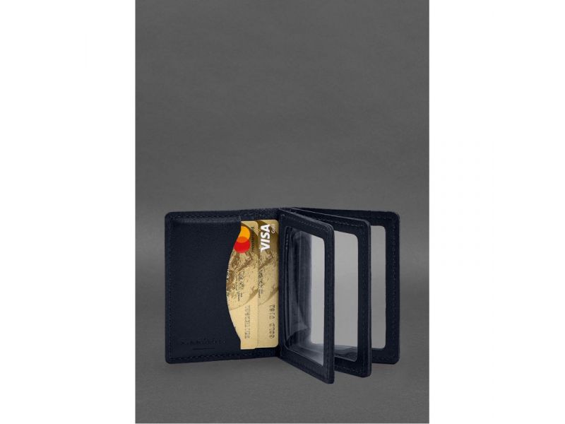 Кожаная обложка для водительского удостоверения, ID и пластиковых карт 2.1 синяя, фото 3