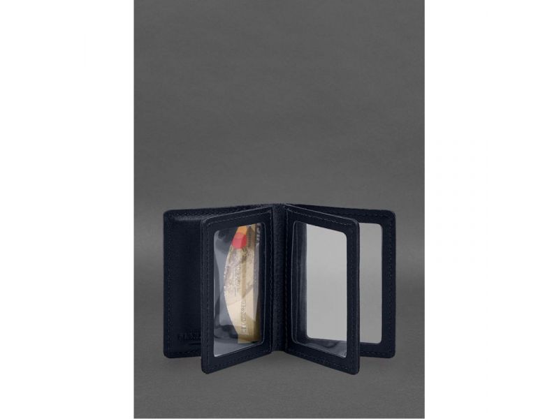 Кожаная обложка для водительского удостоверения, ID и пластиковых карт 2.1 синяя, фото 4