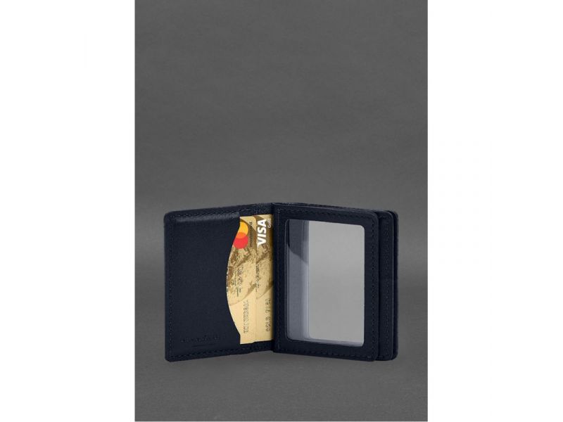 Кожаная обложка для водительского удостоверения, ID и пластиковых карт 2.1 синяя, фото 5