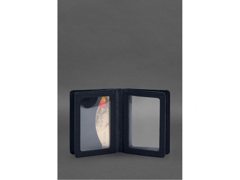 Кожаная обложка для водительского удостоверения, ID и пластиковых карт 2.1 синяя, фото 7