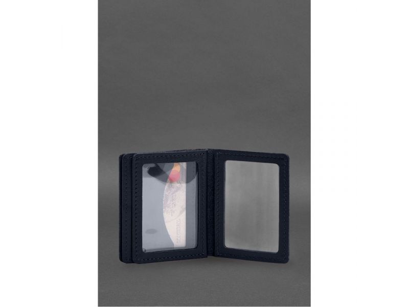 Кожаная обложка для водительского удостоверения, ID и пластиковых карт 2.1 синяя, фото 8