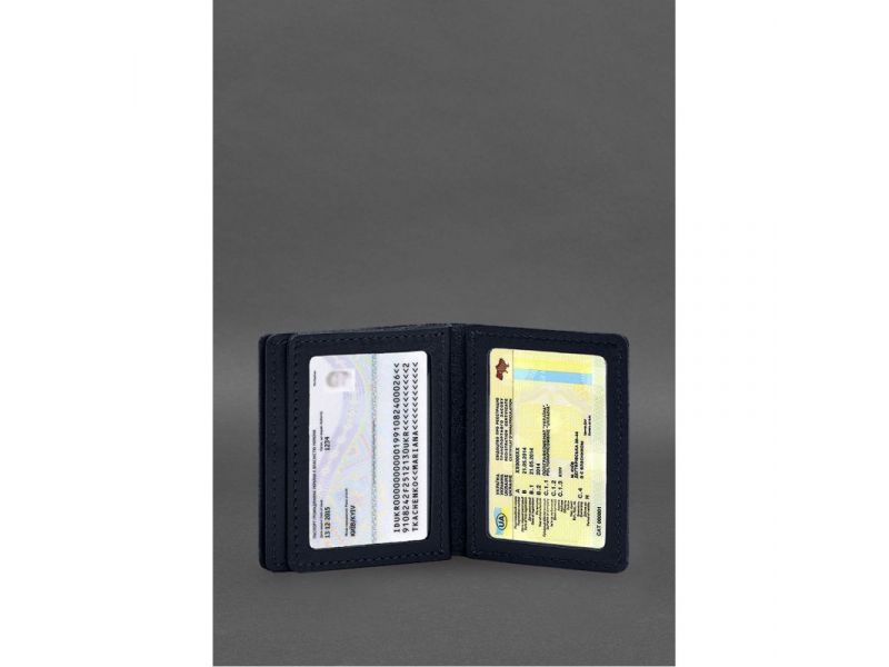 Кожаная обложка для водительского удостоверения, ID и пластиковых карт 2.1 синяя, фото 9