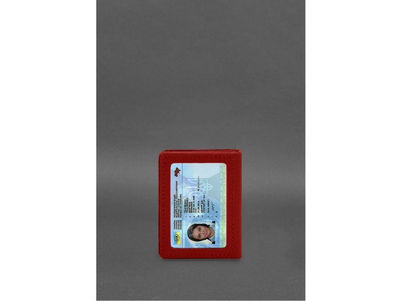 Кожаная обложка для водительского удостоверения, ID и пластиковых карт 2.1 красная, фото 10