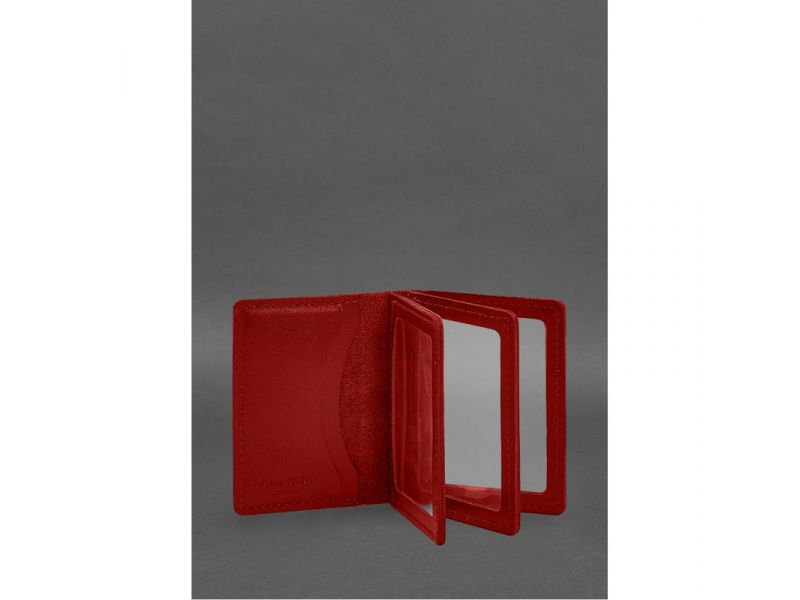 Кожаная обложка для водительского удостоверения, ID и пластиковых карт 2.1 красная, фото 2