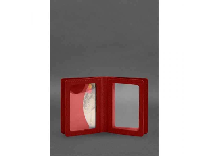 Кожаная обложка для водительского удостоверения, ID и пластиковых карт 2.1 красная, фото 7
