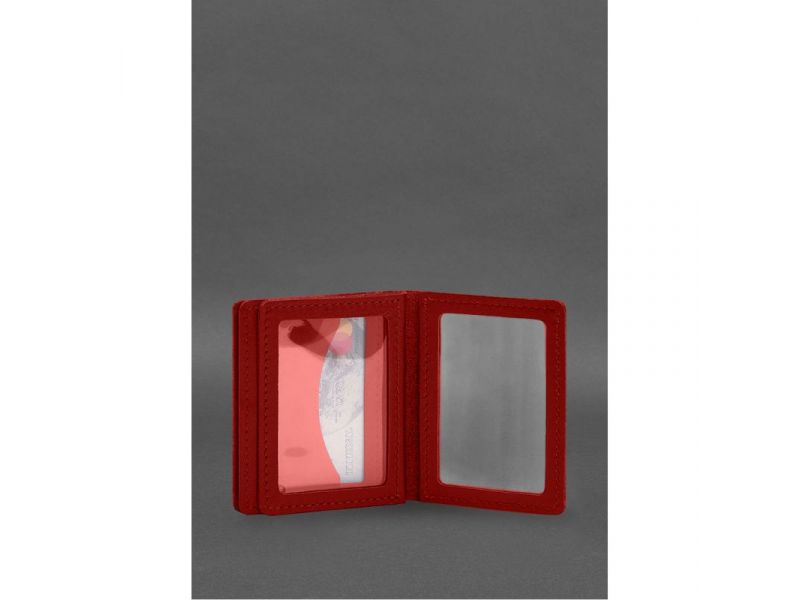 Кожаная обложка для водительского удостоверения, ID и пластиковых карт 2.1 красная, фото 8
