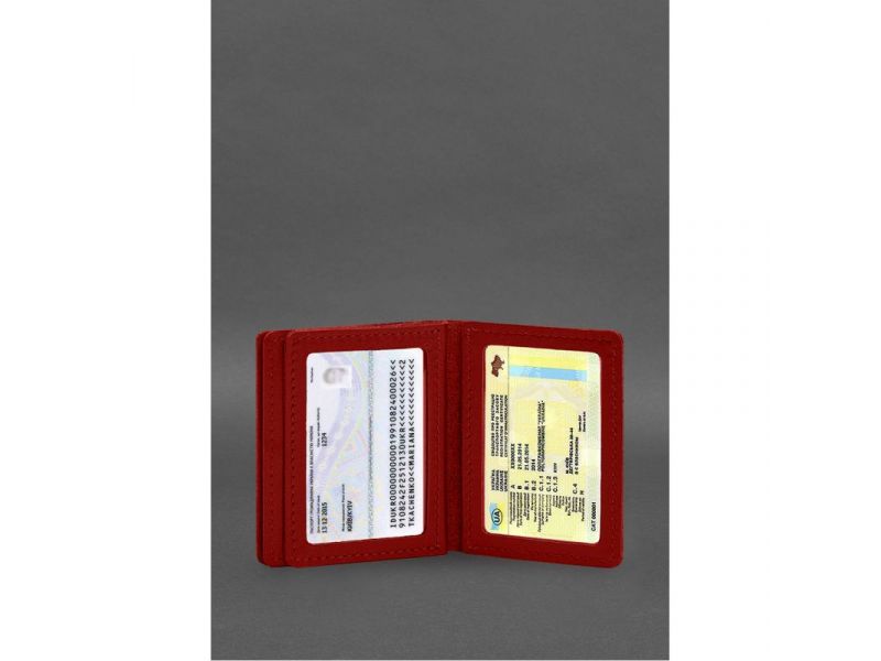 Кожаная обложка для водительского удостоверения, ID и пластиковых карт 2.1 красная, фото 9