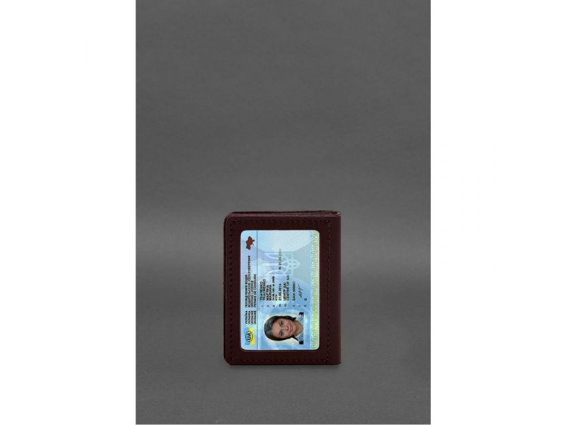 Кожаная обложка для водительского удостоверения, ID и пластиковых карт 2.1 бордовая, фото 10