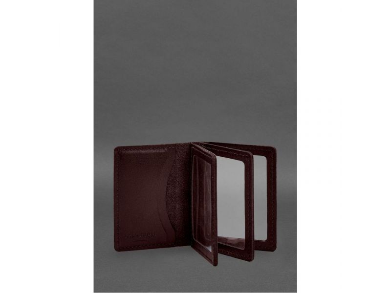 Кожаная обложка для водительского удостоверения, ID и пластиковых карт 2.1 бордовая, фото 2