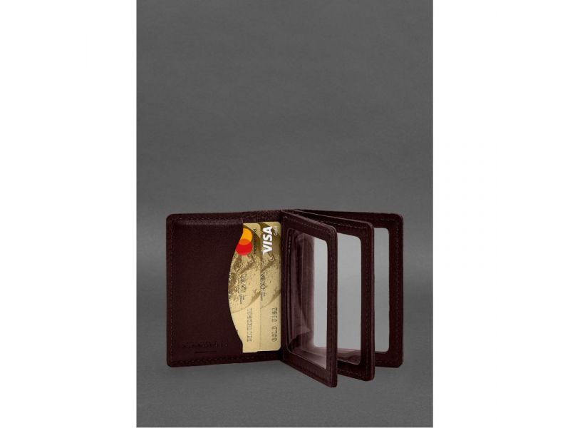 Кожаная обложка для водительского удостоверения, ID и пластиковых карт 2.1 бордовая, фото 3