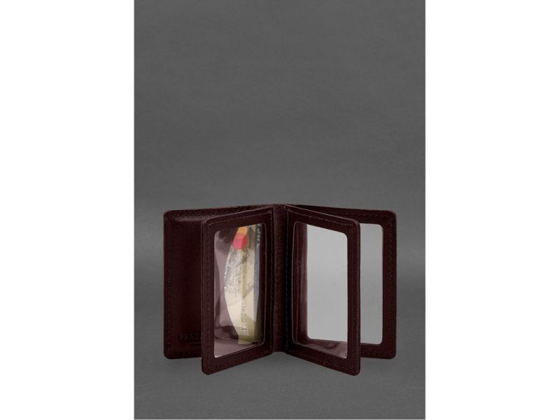 Кожаная обложка для водительского удостоверения, ID и пластиковых карт 2.1 бордовая, фото 4