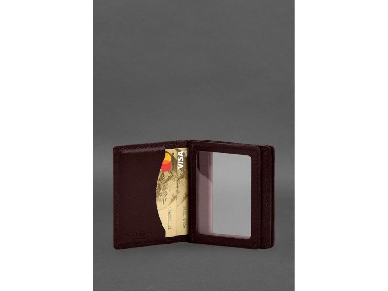 Кожаная обложка для водительского удостоверения, ID и пластиковых карт 2.1 бордовая, фото 5