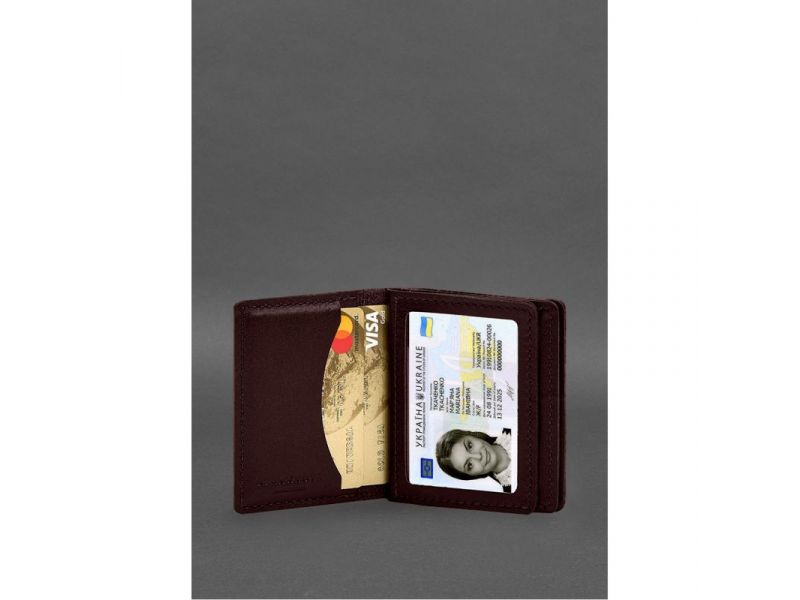 Кожаная обложка для водительского удостоверения, ID и пластиковых карт 2.1 бордовая, фото 6