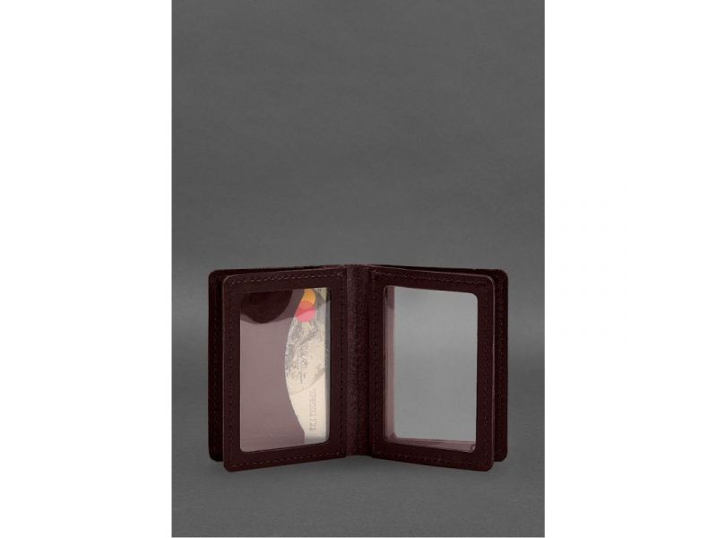 Кожаная обложка для водительского удостоверения, ID и пластиковых карт 2.1 бордовая, фото 7