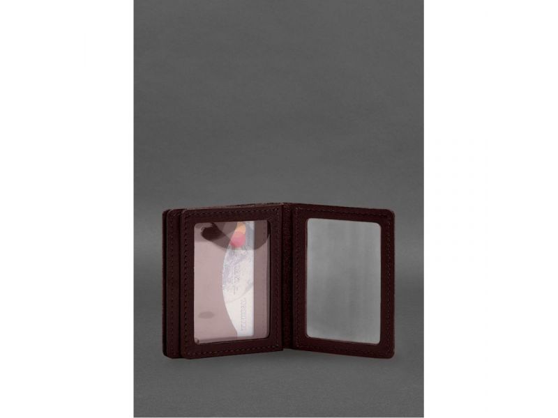 Кожаная обложка для водительского удостоверения, ID и пластиковых карт 2.1 бордовая, фото 8