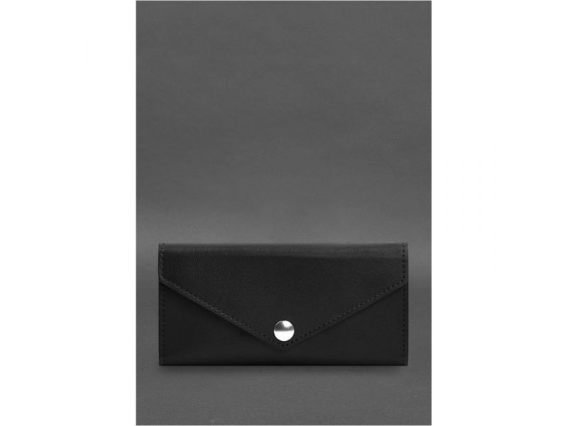 Кожаный  клатч (портмоне) на кнопке 5.0 Черный краст, фото 1