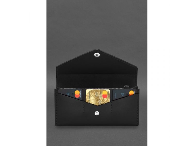 Кожаный  клатч (портмоне) на кнопке 5.0 Черный краст, фото 3