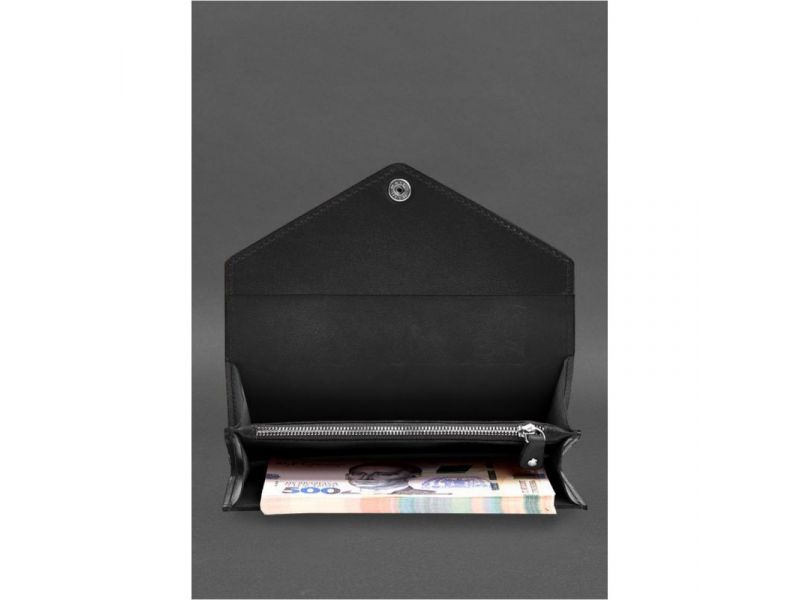 Кожаный  клатч (портмоне) на кнопке 5.0 Черный краст, фото 5